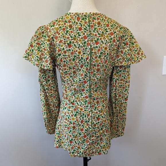 Vintage 70s Prairie Handmade Floral Flutter Sleeve Top Ditsy - Picture 2 of 15